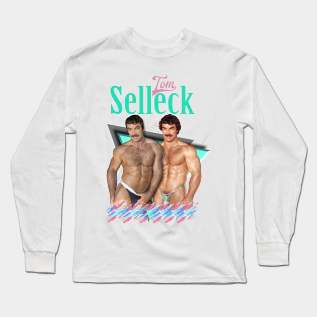 Tom Selleck 80s Aesthetic Design Long Sleeve T-Shirt by chanda's